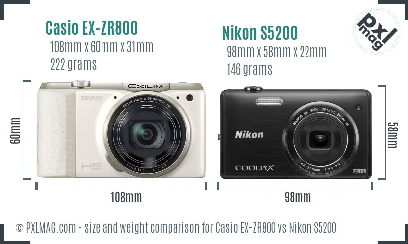 Casio EX-ZR800 vs Nikon S5200 size comparison