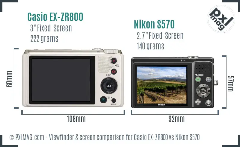 Casio EX-ZR800 vs Nikon S570 Screen and Viewfinder comparison