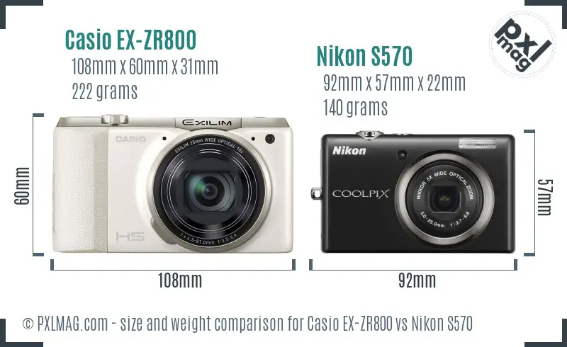 Casio EX-ZR800 vs Nikon S570 size comparison