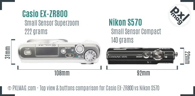 Casio EX-ZR800 vs Nikon S570 top view buttons comparison