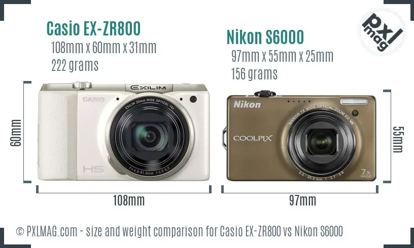 Casio EX-ZR800 vs Nikon S6000 size comparison Casio EX-ZR800 vs Nikon S6000 size comparison