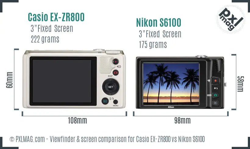 Casio EX-ZR800 vs Nikon S6100 Screen and Viewfinder comparison
