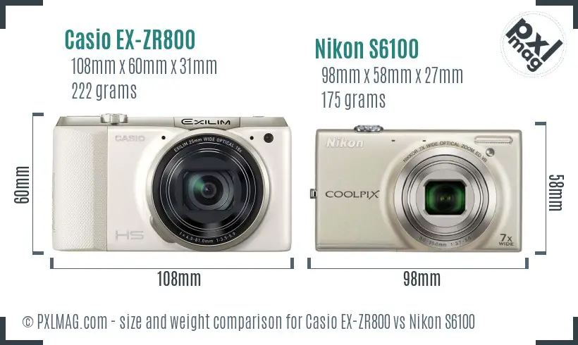 Casio EX-ZR800 vs Nikon S6100 size comparison