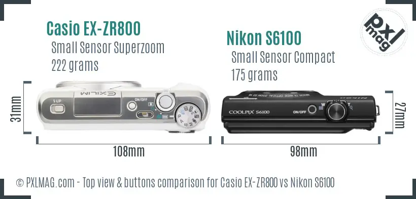 Casio EX-ZR800 vs Nikon S6100 top view buttons comparison