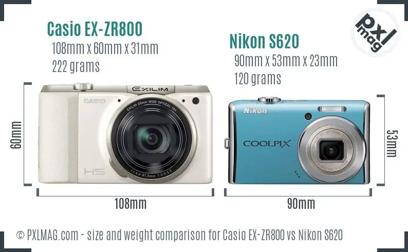 Casio EX-ZR800 vs Nikon S620 size comparison