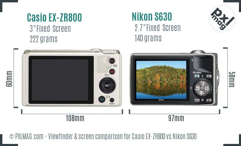 Casio EX-ZR800 vs Nikon S630 Screen and Viewfinder comparison