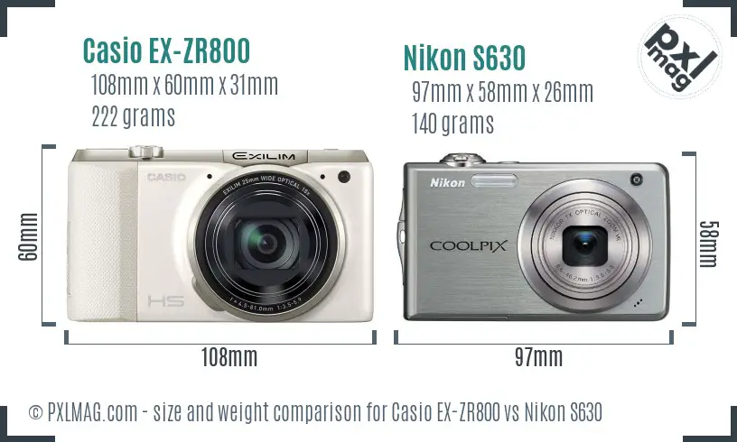 Casio EX-ZR800 vs Nikon S630 size comparison