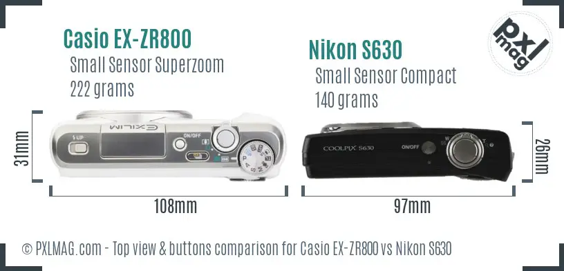 Casio EX-ZR800 vs Nikon S630 top view buttons comparison