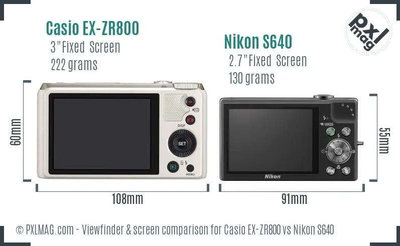 Casio EX-ZR800 vs Nikon S640 Screen and Viewfinder comparison