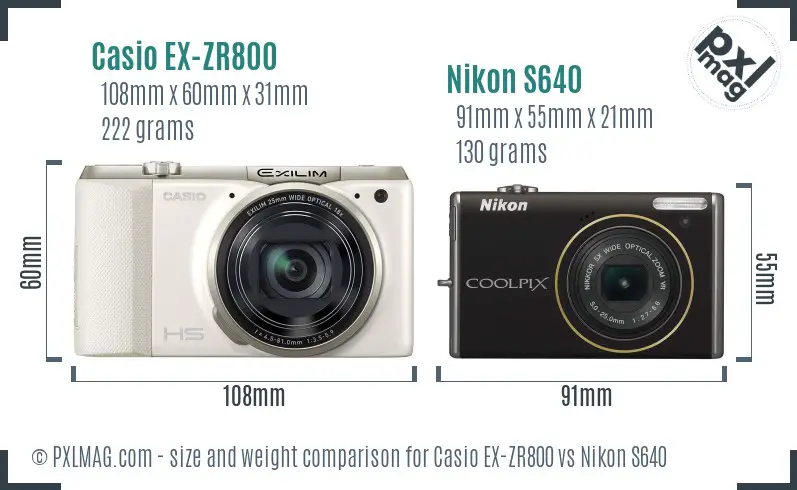 Casio EX-ZR800 vs Nikon S640 size comparison