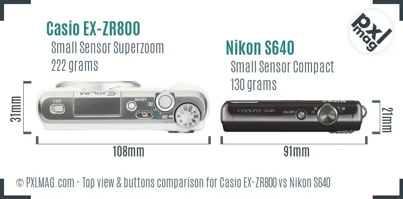 Casio EX-ZR800 vs Nikon S640 top view buttons comparison