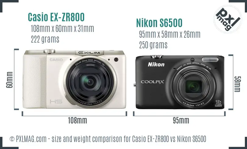 Casio EX-ZR800 vs Nikon S6500 size comparison