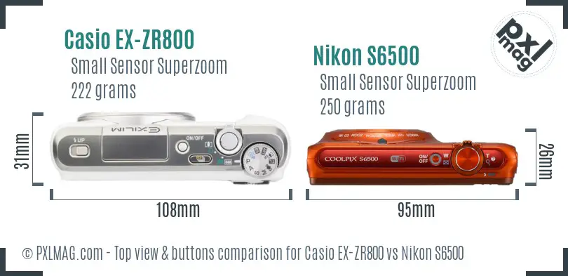 Casio EX-ZR800 vs Nikon S6500 top view buttons comparison
