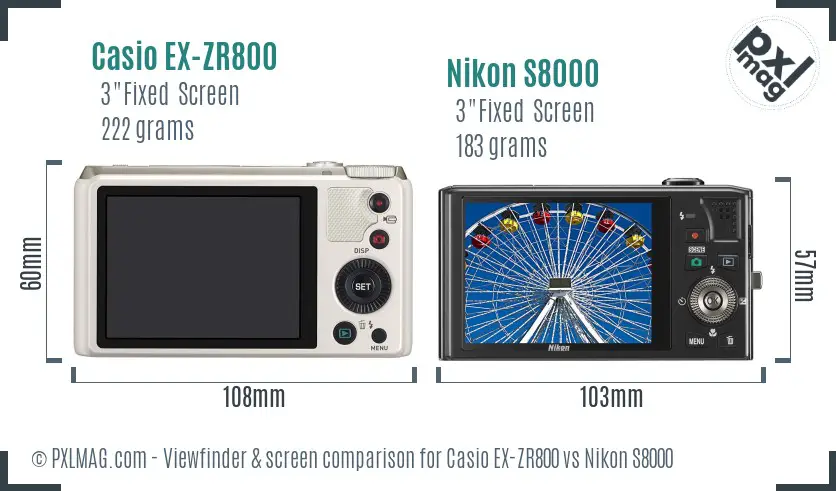 Casio EX-ZR800 vs Nikon S8000 Screen and Viewfinder comparison