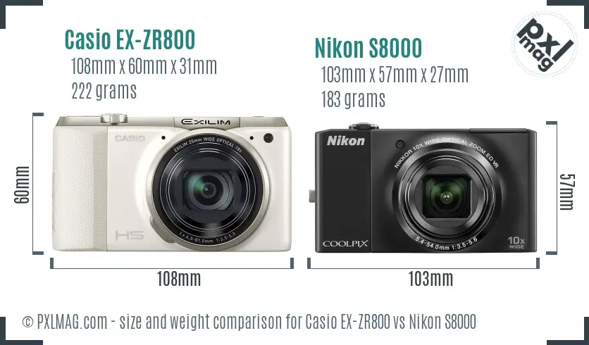 Casio EX-ZR800 vs Nikon S8000 size comparison Casio EX-ZR800 vs Nikon S8000 size comparison