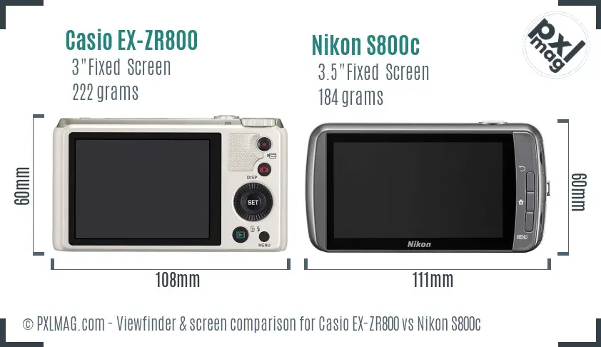 Casio EX-ZR800 vs Nikon S800c Screen and Viewfinder comparison