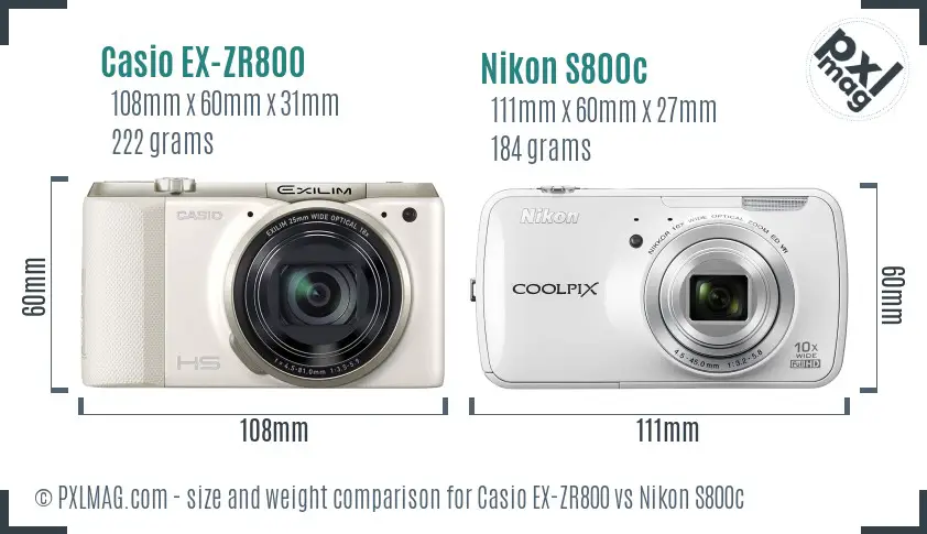 Casio EX-ZR800 vs Nikon S800c size comparison