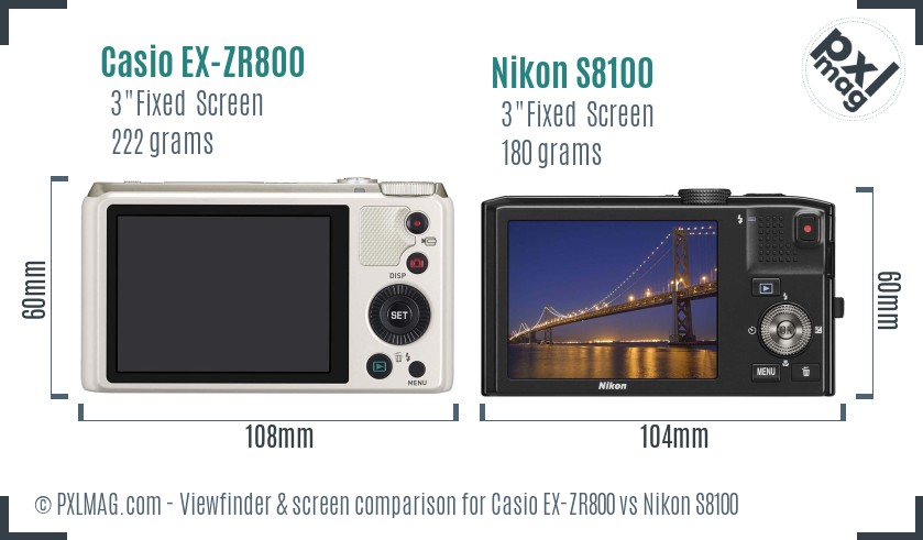 Casio EX-ZR800 vs Nikon S8100 Screen and Viewfinder comparison