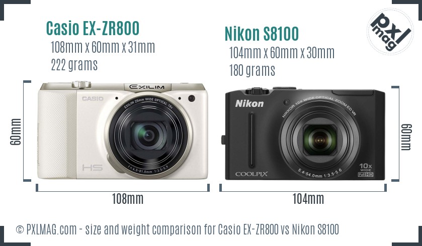 Casio EX-ZR800 vs Nikon S8100 size comparison