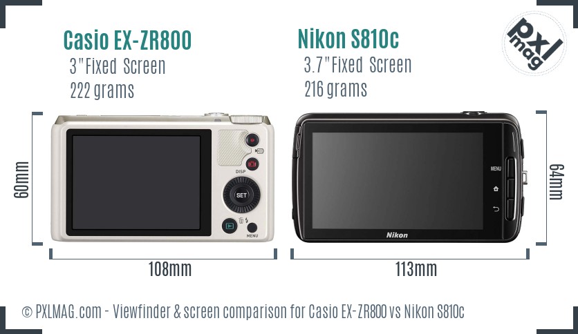 Casio EX-ZR800 vs Nikon S810c Screen and Viewfinder comparison