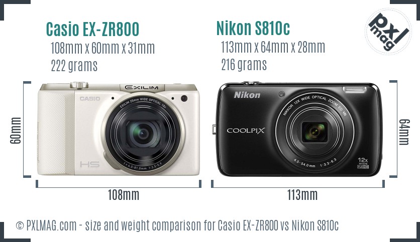 Casio EX-ZR800 vs Nikon S810c size comparison Casio EX-ZR800 vs Nikon S810c size comparison