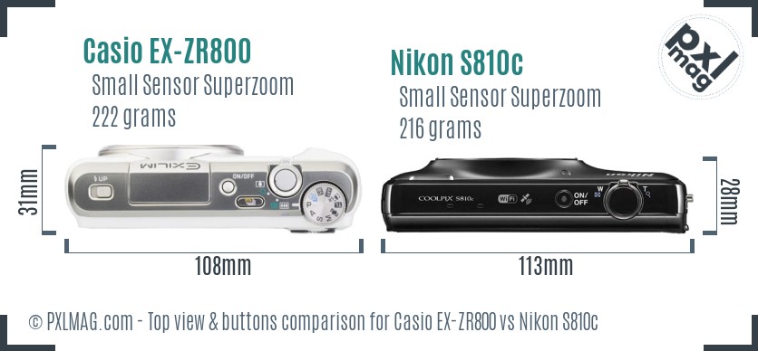 Casio EX-ZR800 vs Nikon S810c top view buttons comparison