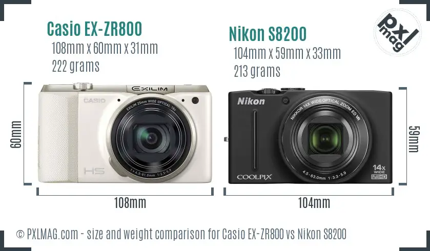 Casio EX-ZR800 vs Nikon S8200 size comparison Casio EX-ZR800 vs Nikon S8200 size comparison