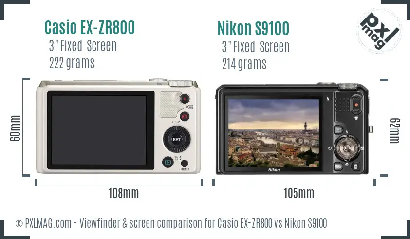 Casio EX-ZR800 vs Nikon S9100 Screen and Viewfinder comparison