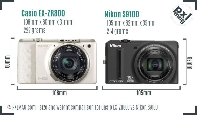 Casio EX-ZR800 vs Nikon S9100 size comparison