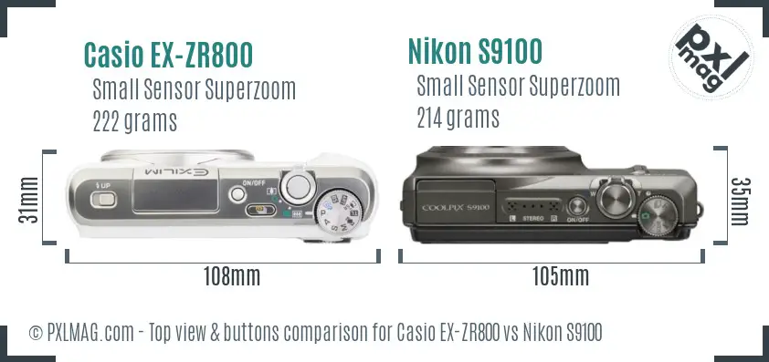 Casio EX-ZR800 vs Nikon S9100 top view buttons comparison