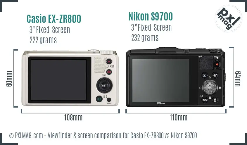 Casio EX-ZR800 vs Nikon S9700 Screen and Viewfinder comparison