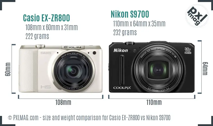 Casio EX-ZR800 vs Nikon S9700 size comparison