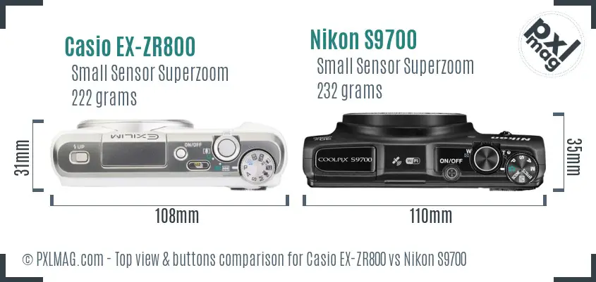 Casio EX-ZR800 vs Nikon S9700 top view buttons comparison