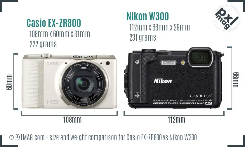 Casio EX-ZR800 vs Nikon W300 size comparison