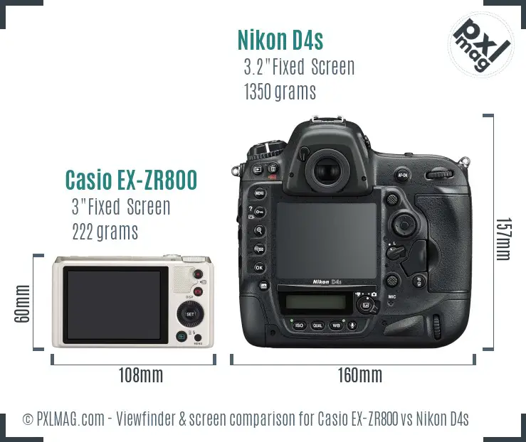 Casio EX-ZR800 vs Nikon D4s Screen and Viewfinder comparison
