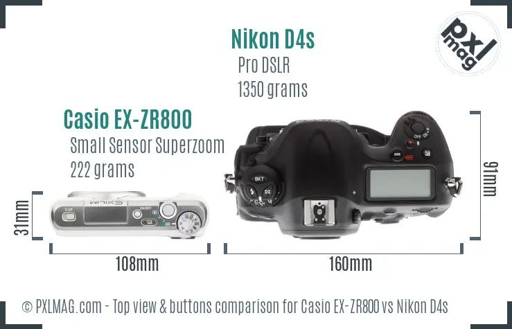 Casio EX-ZR800 vs Nikon D4s top view buttons comparison