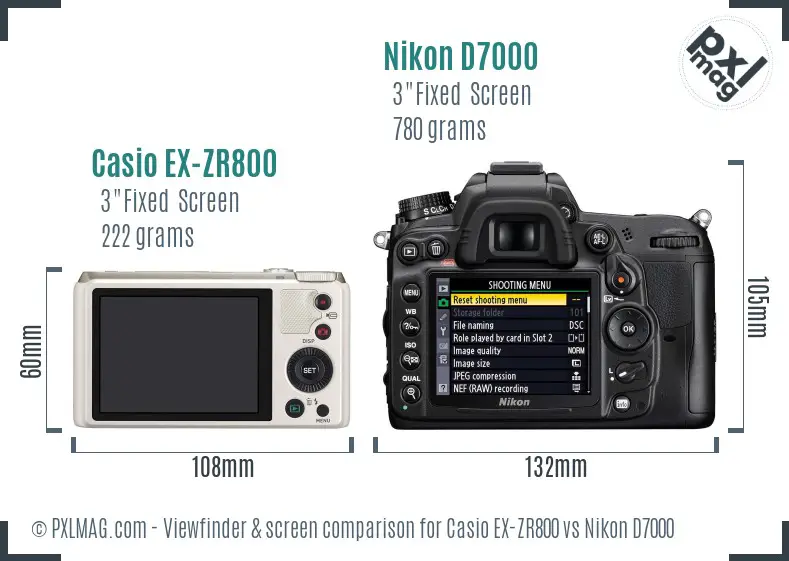 Casio EX-ZR800 vs Nikon D7000 Screen and Viewfinder comparison