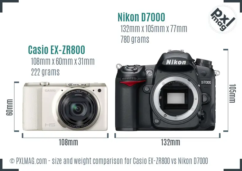 Casio EX-ZR800 vs Nikon D7000 size comparison