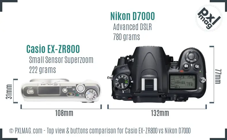 Casio EX-ZR800 vs Nikon D7000 top view buttons comparison