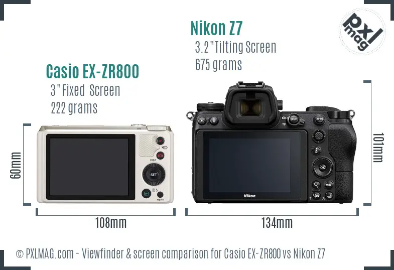 Casio EX-ZR800 vs Nikon Z7 Screen and Viewfinder comparison