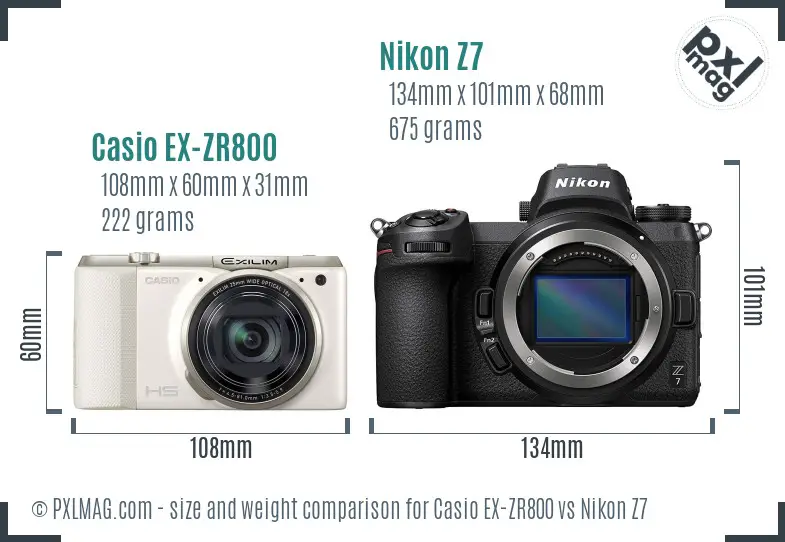 Casio EX-ZR800 vs Nikon Z7 size comparison