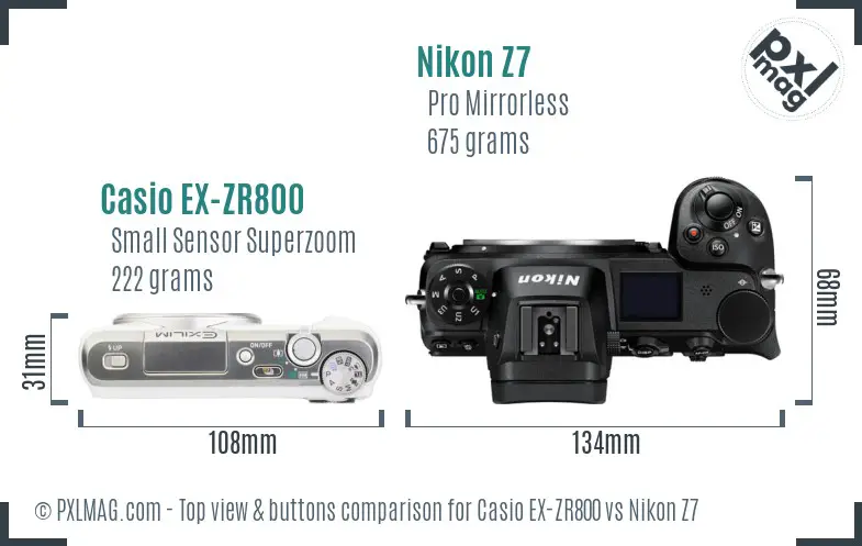 Casio EX-ZR800 vs Nikon Z7 top view buttons comparison