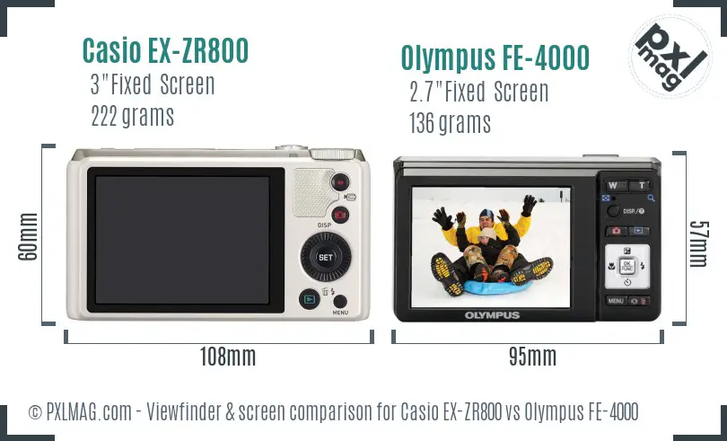 Casio EX-ZR800 vs Olympus FE-4000 Screen and Viewfinder comparison