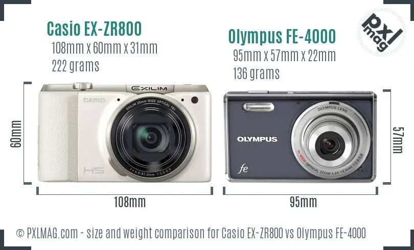 Casio EX-ZR800 vs Olympus FE-4000 size comparison