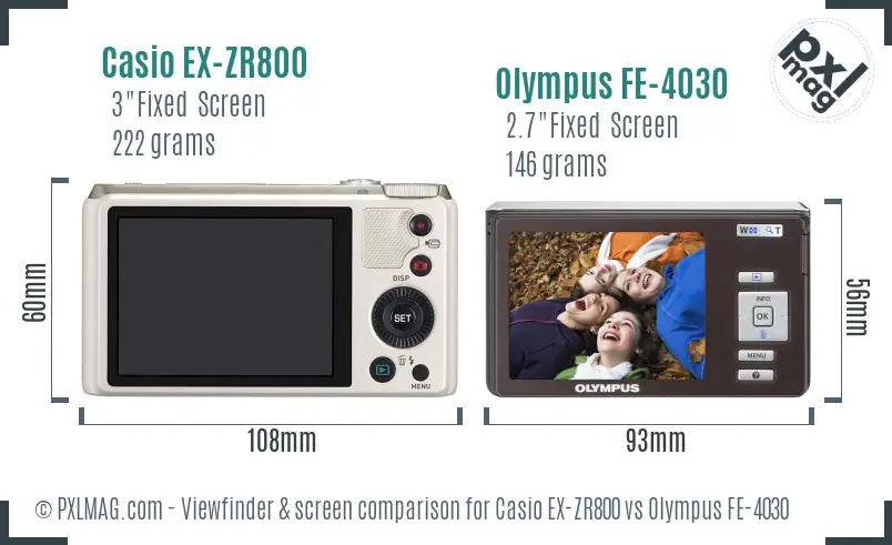 Casio EX-ZR800 vs Olympus FE-4030 Screen and Viewfinder comparison