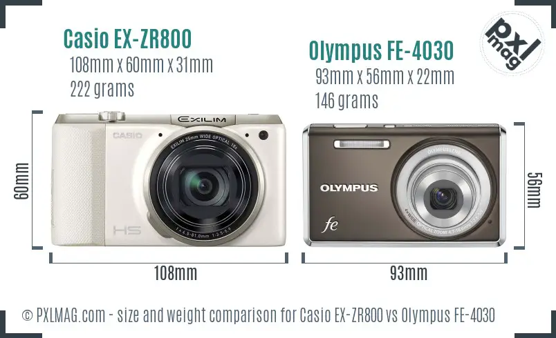 Casio EX-ZR800 vs Olympus FE-4030 size comparison