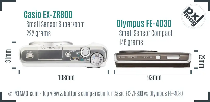 Casio EX-ZR800 vs Olympus FE-4030 top view buttons comparison