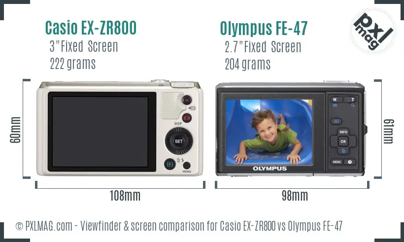 Casio EX-ZR800 vs Olympus FE-47 Screen and Viewfinder comparison