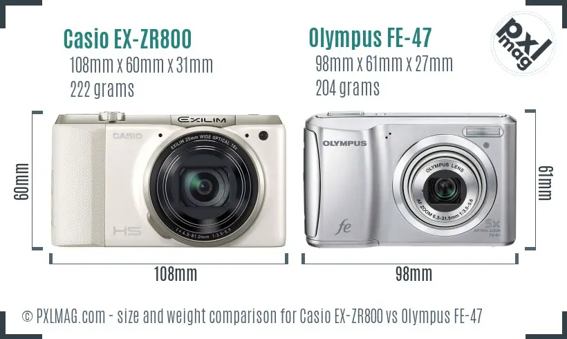 Casio EX-ZR800 vs Olympus FE-47 size comparison