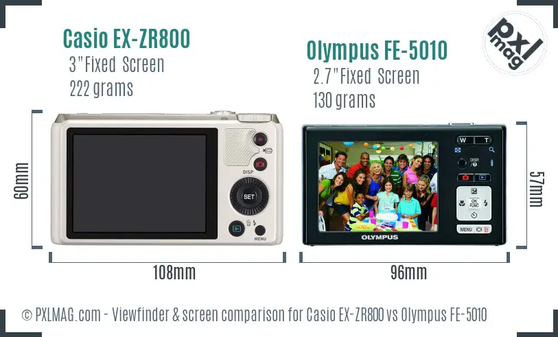 Casio EX-ZR800 vs Olympus FE-5010 Screen and Viewfinder comparison